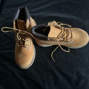 Tan and Brown Leather Work Boots with Padded Collar